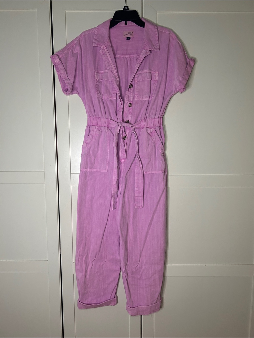 Universal Thread Pink Short-Sleeve Tie-Waist Utility Jumpsuit